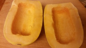 cut and seeded spaghetti squash