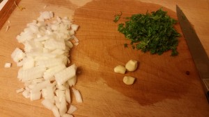 onion garlic and parsley for spaghetti squash