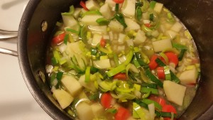 Turkey potato leek soup - simmering