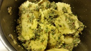 chicken ravioli with parsely pecan pesto - mixed