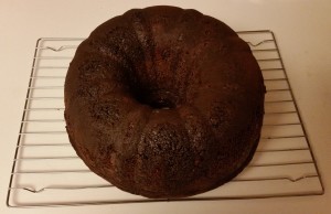 chocolate eggnog cake - cooling on rack