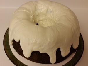 chocolate eggnog cake - iced before smoothing