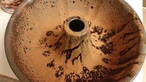 chocolate eggnog cake - prepared pan
