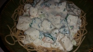 creamy lobster sauce over spagetti