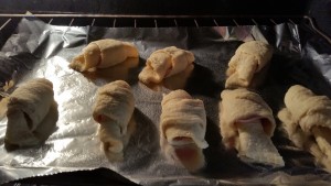 ham and cheese crescent rollups - in oven