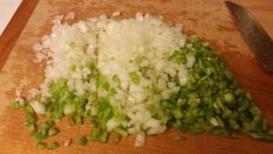 pumpkin chili- chopped onion and peppers