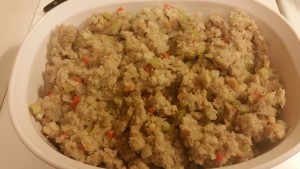 celery, onion, and carrot stuffing - ready to bake