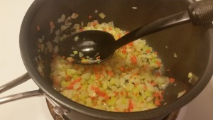 celery, onion, and carrot stuffing - veggies cooked
