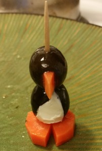 cream cheese olive penguins - put together penguin