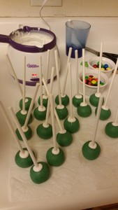 polar bear cake pops - sticks inserted