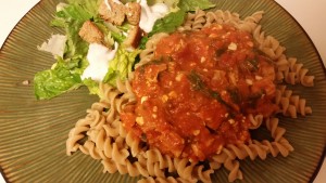 spicy turkey pasta - with salad
