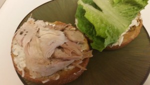turkey bagel sandwich - open