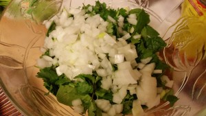 Chicken and spinach enchiladas - onion, cilantro, and spinach